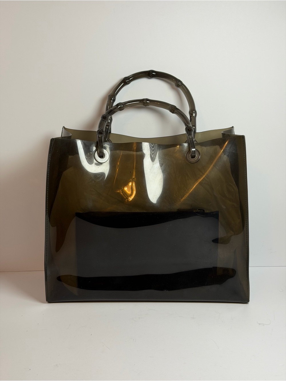 Gucci Vintage Vinyl Bamboo Transparent Smoke Color Tote Bag